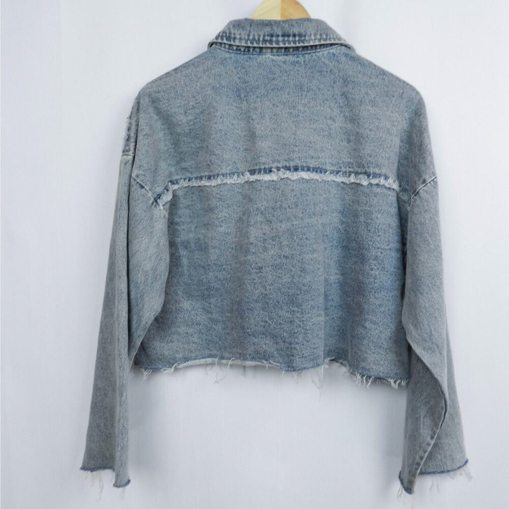 Emory Park Distressed Cutoff‎ Fringe Jean Jacket Size S Blue Faded Denim Western - Picture 6 of 10